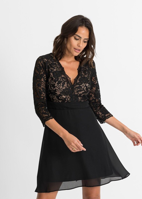 bonprix Šifonové šaty s krajkou Černá