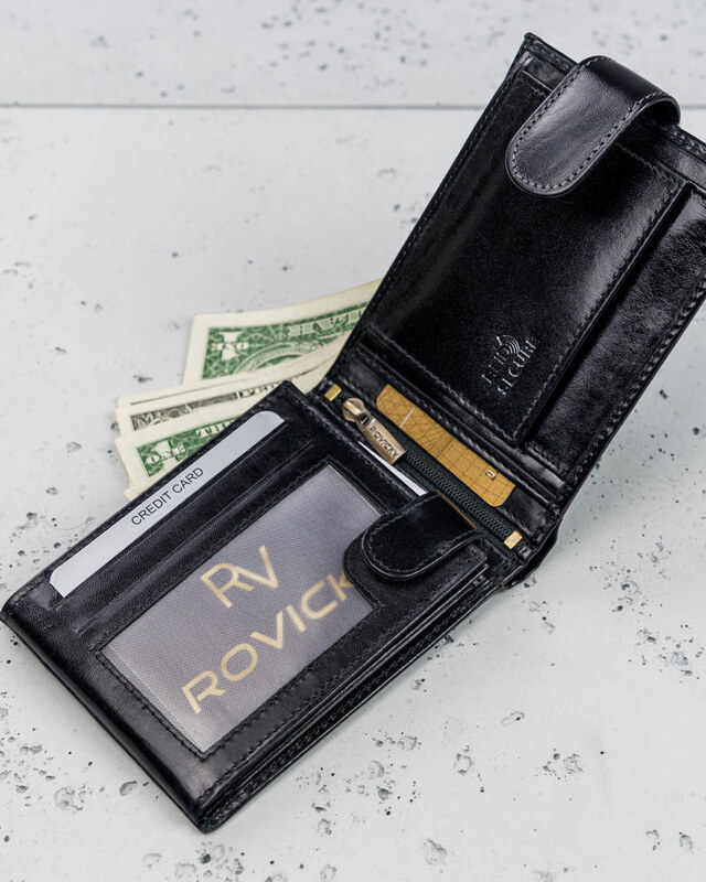 Rovicky Černá pánská kožená peněženka s protiskluzovou membránou L173