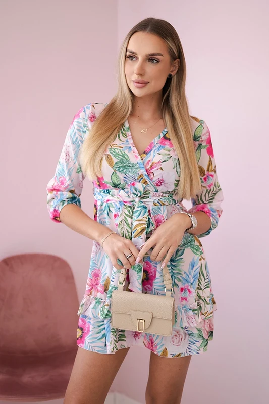 Kesi Květinové šaty se zavazováním v pase pudrově růžové