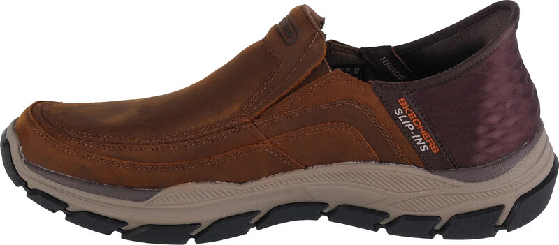 Tmavě hnědé pánské kožené tenisky Skechers Slip-Ins Respected - Elgin Hnědá