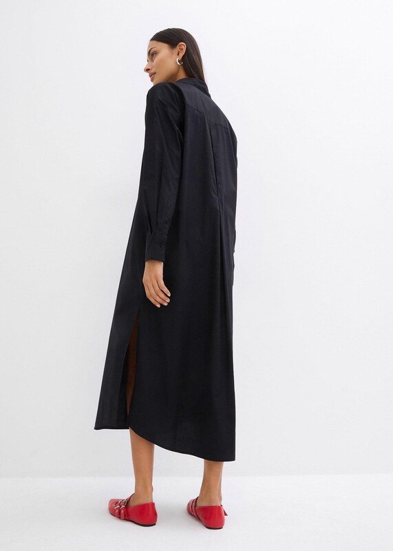 bonprix Košilové šaty z čisté bavlny Černá