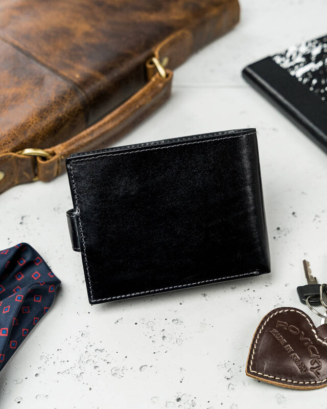 Rovicky Černá pánská kožená peněženka s protiskluzovou membránou L173