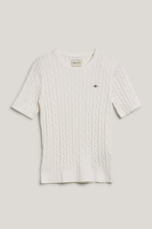 SVETR GANT STRETCH COTTON CABLE SS C-NECK EGGSHELL