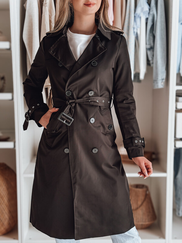 BASIC Černý dlouhý trenčkot s páskem SLIMFOTA Černá