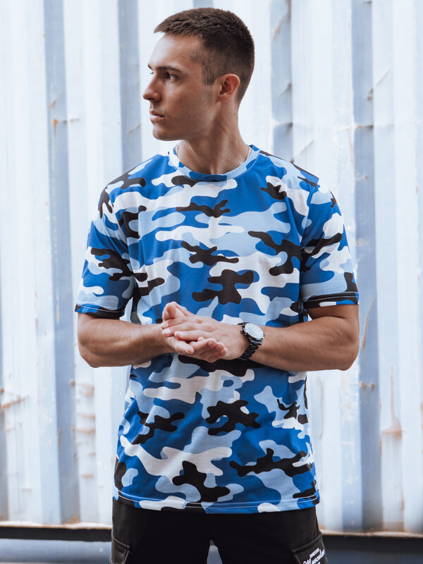 BASIC Světle modré maskáčové pánské tričko Maskáčová