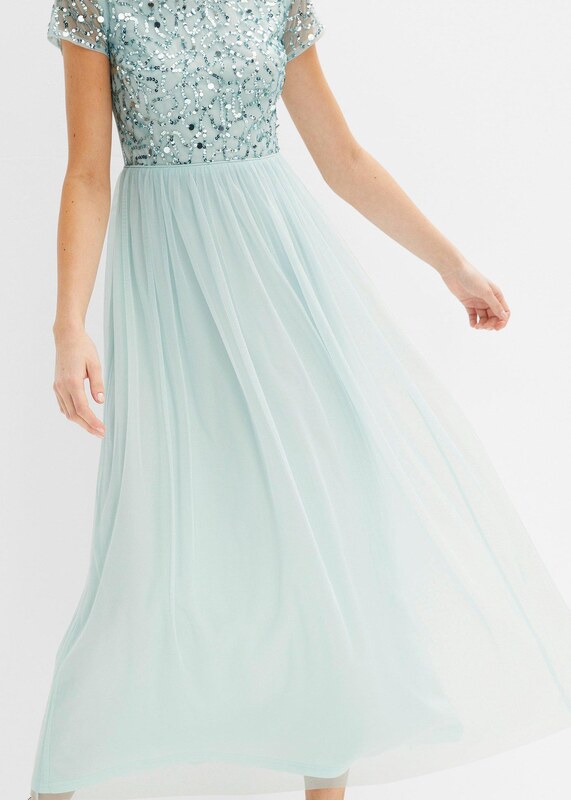 bonprix Dlouhé šaty s pajetkovou výšivkou Modrá