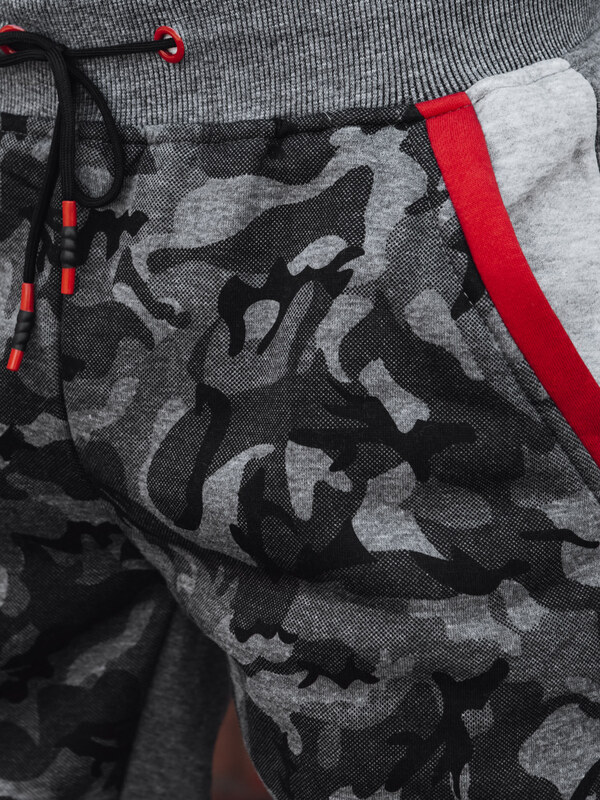 BASIC Tmavě šedé pánské tepláky s maskáčovým vzorem Šedá