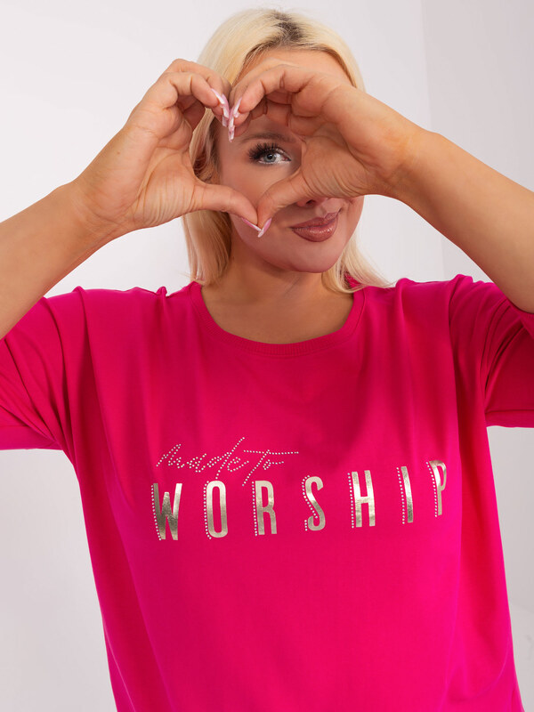 RELEVANCE Tmavě růžové tričko WORSHIP --fuchsia Tmavě růžová