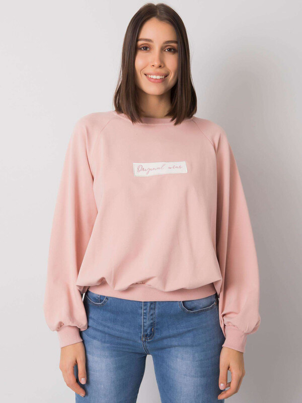 RELEVANCE Světle růžová volná mikina Hariette s nápisem "Original wear" -light pink Pudrová