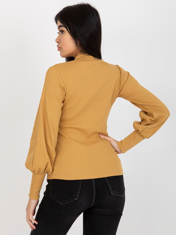 RUE PARIS Béžové žebrované tričko s balónovými rukávy --beige Béžová