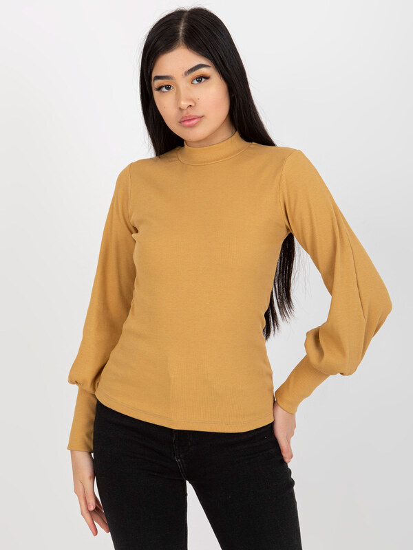 RUE PARIS Béžové žebrované tričko s balónovými rukávy --beige Béžová