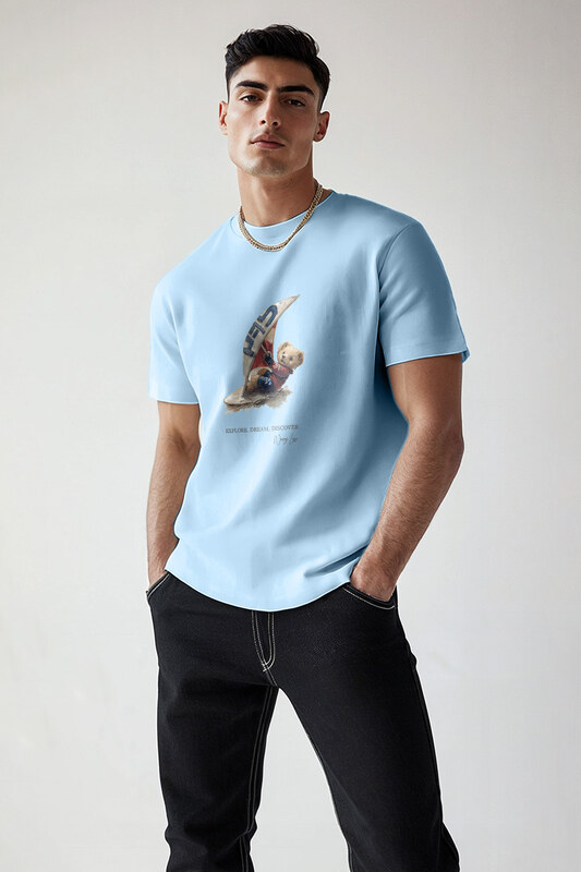 Tričko, Barva Nebesky Modrá , s Potiskem Wind Surfing Teddy