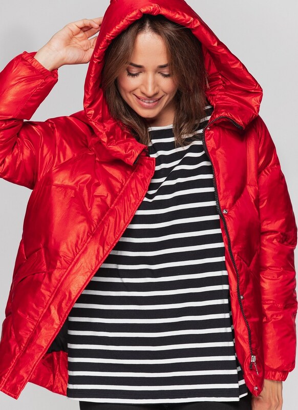 Perso Červená dámská přechodová prošívaná bunda se srdíčkem na zádech