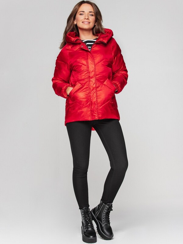Perso Červená dámská přechodová prošívaná bunda se srdíčkem na zádech