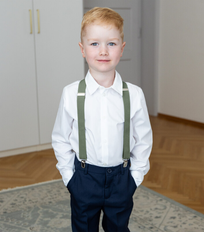 Bubibubi Zelená sada Sage green pro tátu a syna s motýlky a kšandami