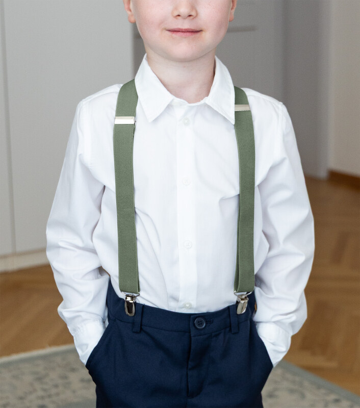 Bubibubi Zelená sada Sage green pro tátu a syna s motýlky a kšandami