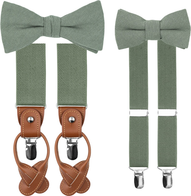 Bubibubi Zelená sada Sage green pro tátu a syna s motýlky a kšandami