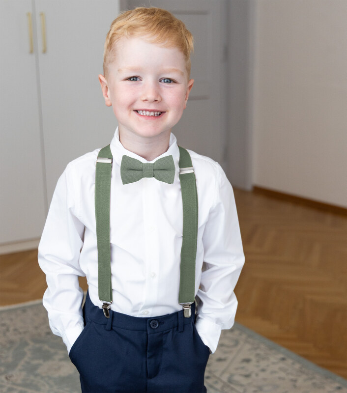 Bubibubi Zelená sada Sage green pro tátu a syna s motýlky a kšandami