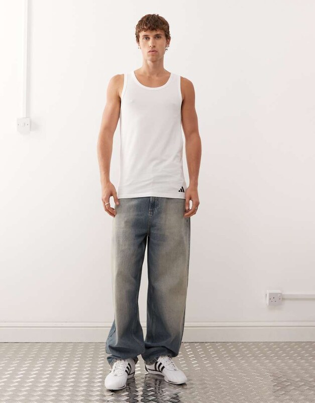 Adidas 2 pack active core cotton vests in white