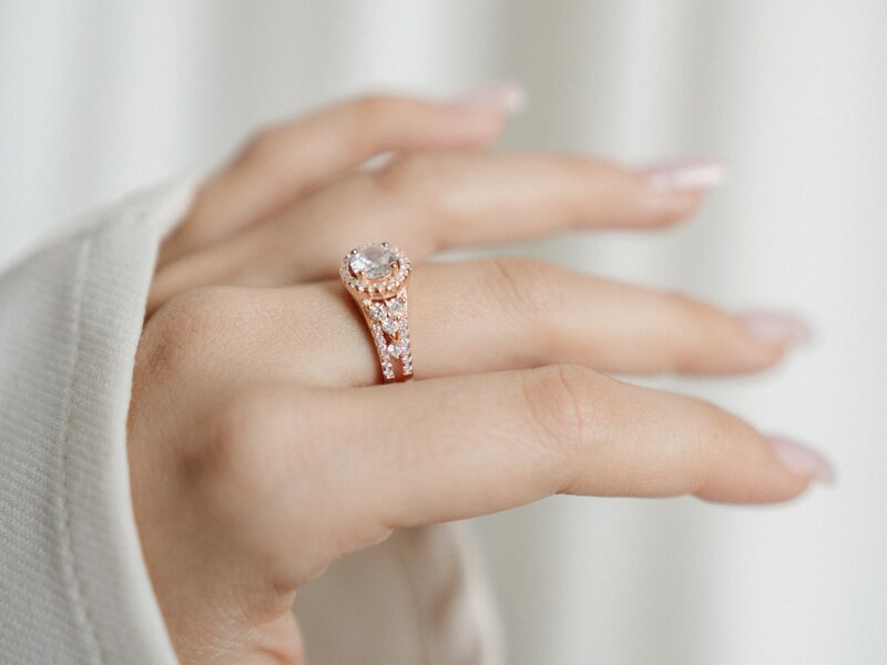 Olivie Růžově zlacený stříbrný prsten 3365