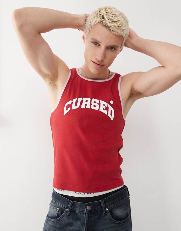 COLLUSION Relaxed tank vest in red with print