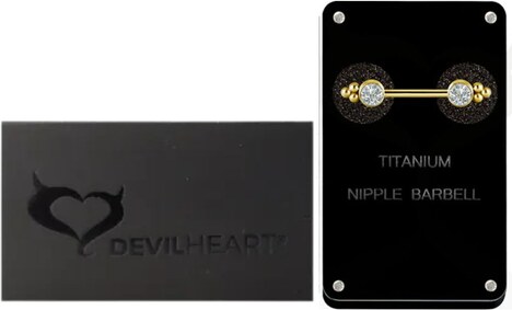 Devilheart Titanová činka do bradavek s vnitřním závitem a čirými prémiovými zirkony #02 - zlatá