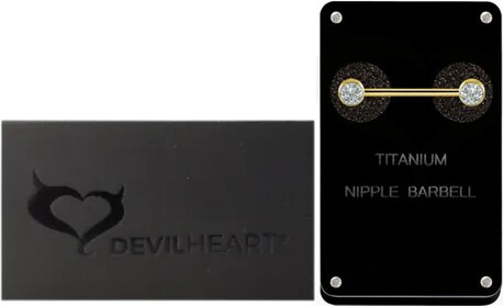 Devilheart Titanová činka do bradavek s vnitřním závitem a čirými prémiovými zirkony - zlatá