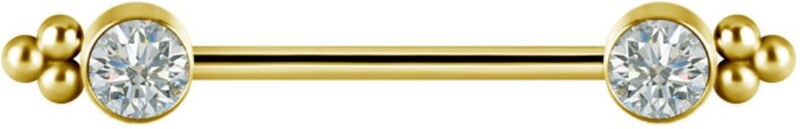 Devilheart Titanová činka do bradavek s vnitřním závitem a čirými prémiovými zirkony #02 - zlatá