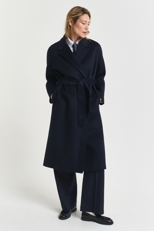 KABÁT GANT HANDSTITCHED BELTED COAT EVENING BLUE