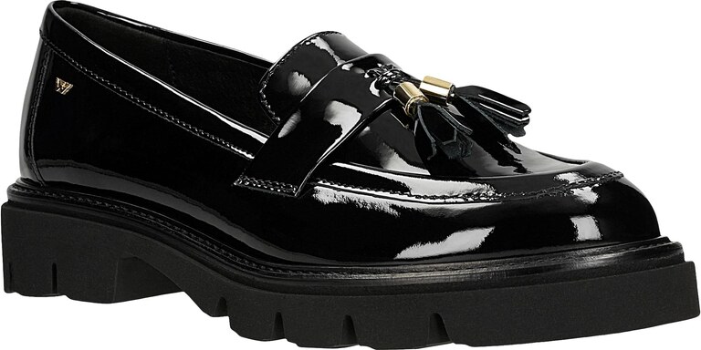 Wojas Černé Lakované Mokasíny Se Zdobným Třásněm