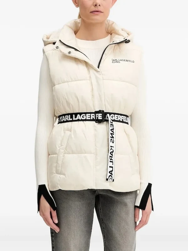 Karl Lagerfeld Jeans hooded belted puffer gilet - Neutrals