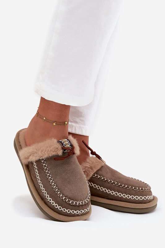 Boto Dámské pantofle s kožešinou a výšivkou Zelené Perivelle