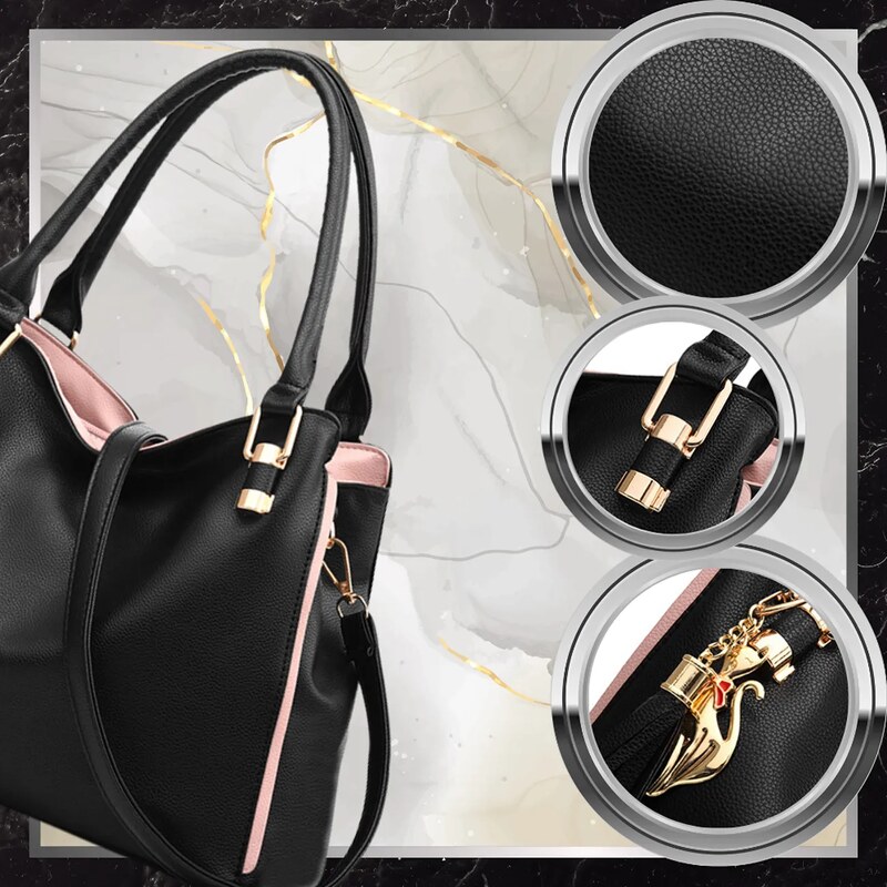 Camerazar Dámská prostorná nákupní taška z kvalitní umělé kůže, černá, 40x25 cm s odnímatelným ramenním popruhem