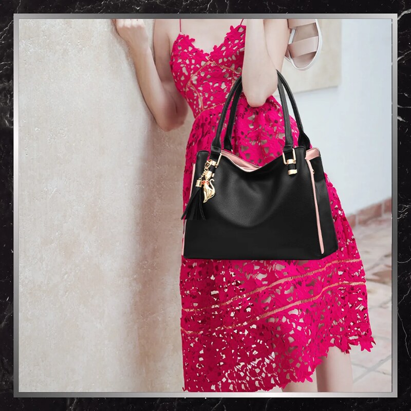 Camerazar Dámská prostorná nákupní taška z kvalitní umělé kůže, černá, 40x25 cm s odnímatelným ramenním popruhem