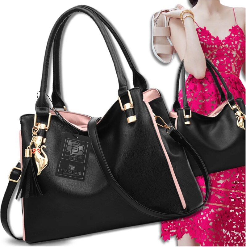 Camerazar Dámská prostorná nákupní taška z kvalitní umělé kůže, černá, 40x25 cm s odnímatelným ramenním popruhem