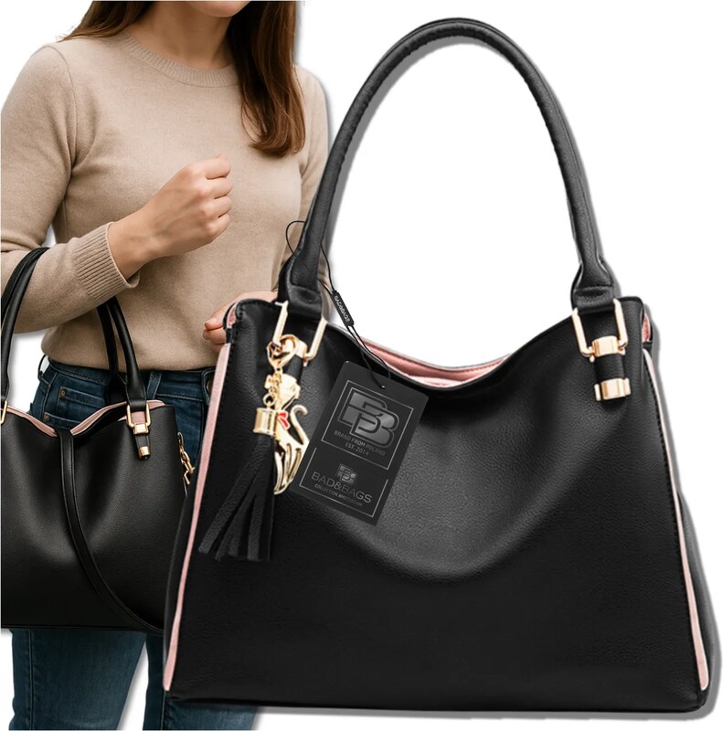 Camerazar Dámská prostorná nákupní taška z kvalitní umělé kůže, černá, 40x25 cm s odnímatelným ramenním popruhem