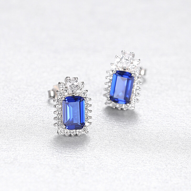 Stříbrné náušnice s obdélníkovými modrými a čirými zirkony - Meucci SYE160
