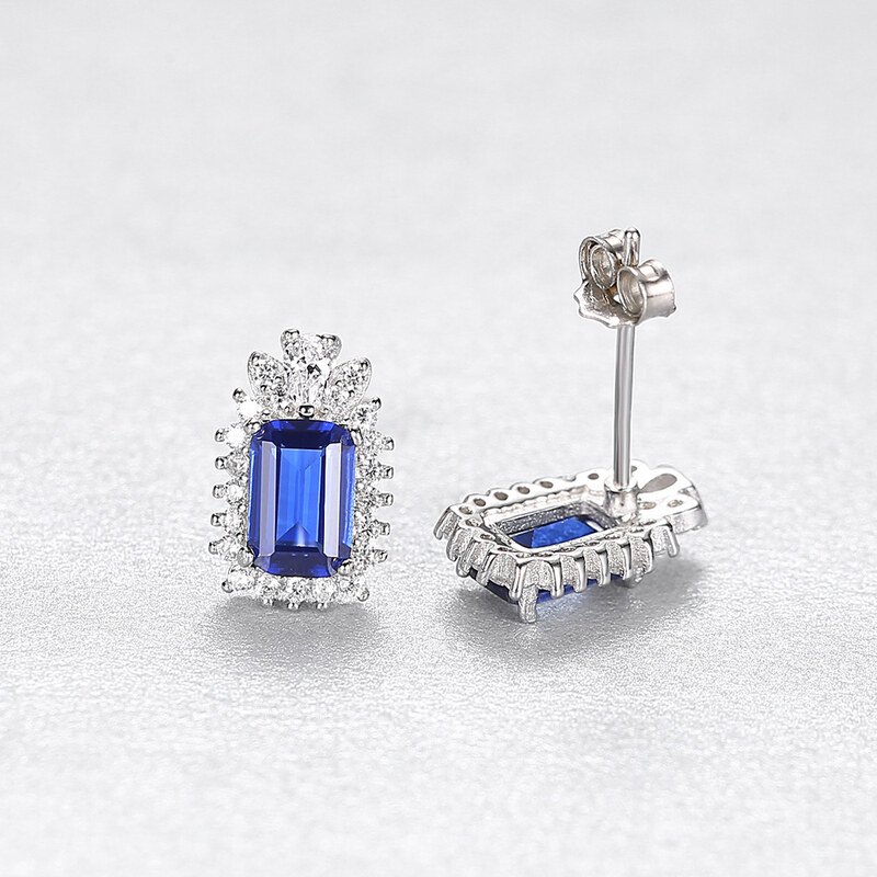 Stříbrné náušnice s obdélníkovými modrými a čirými zirkony - Meucci SYE160