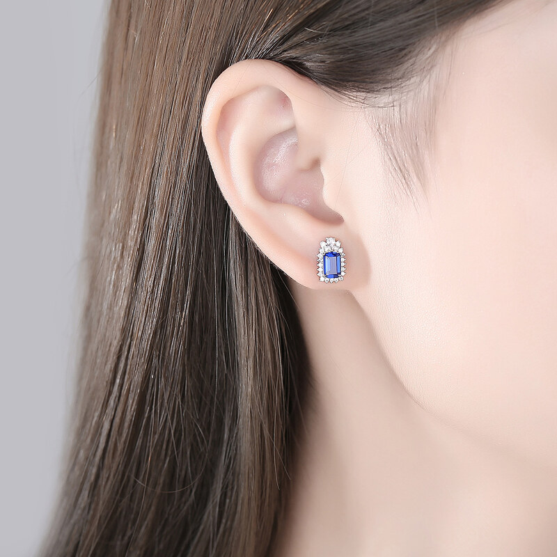 Stříbrné náušnice s obdélníkovými modrými a čirými zirkony - Meucci SYE160