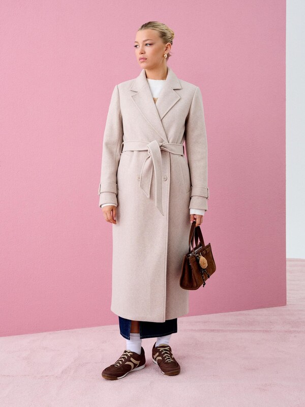 Sinsay - Kabát s páskem k uvázání - béžová