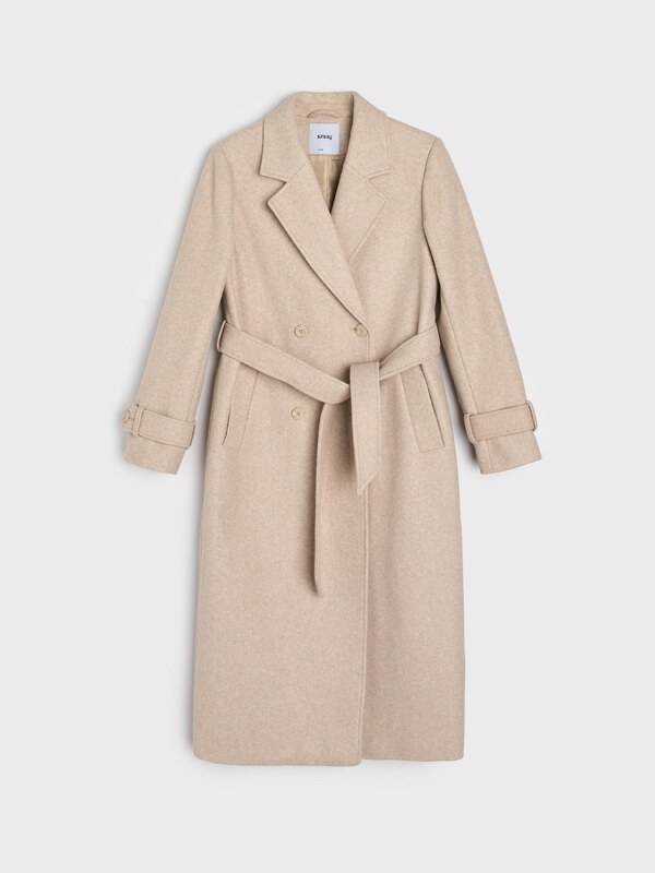 Sinsay - Kabát s páskem k uvázání - béžová