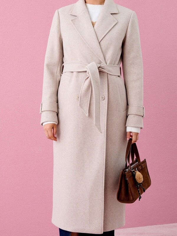 Sinsay - Kabát s páskem k uvázání - béžová