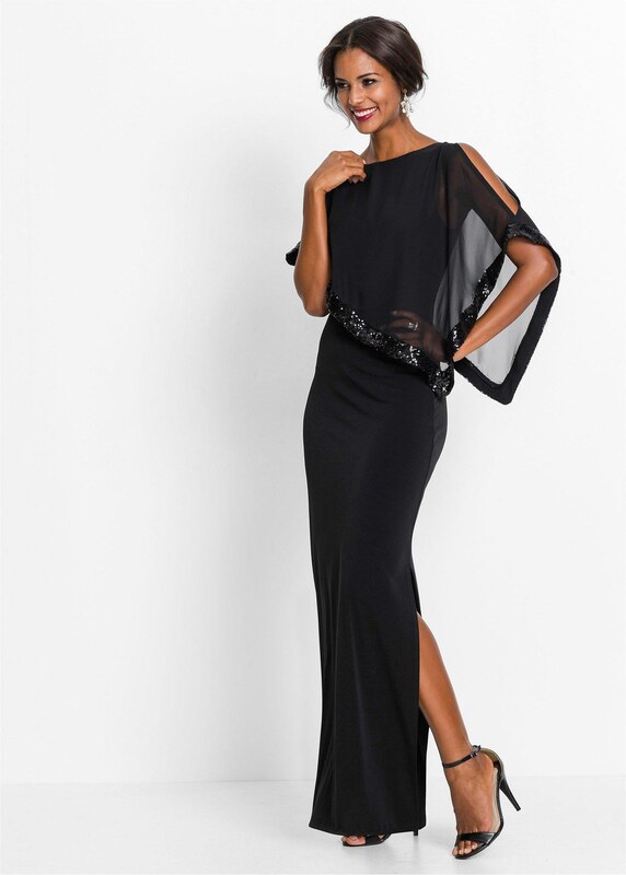 bonprix Žerzejové šaty s pajetkami Černá