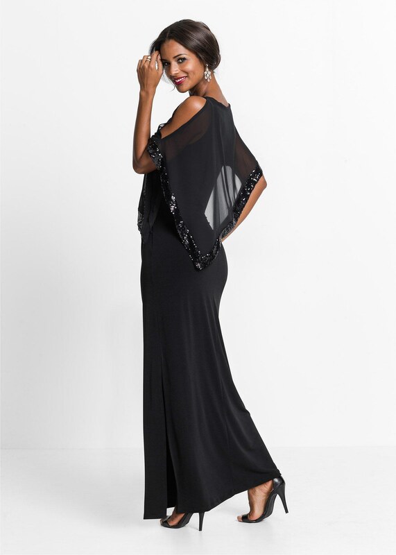 bonprix Žerzejové šaty s pajetkami Černá