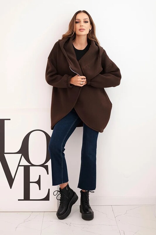 Kesi Włoski Dámská mMikina s kapucí a asymetrickým zipem hnědá