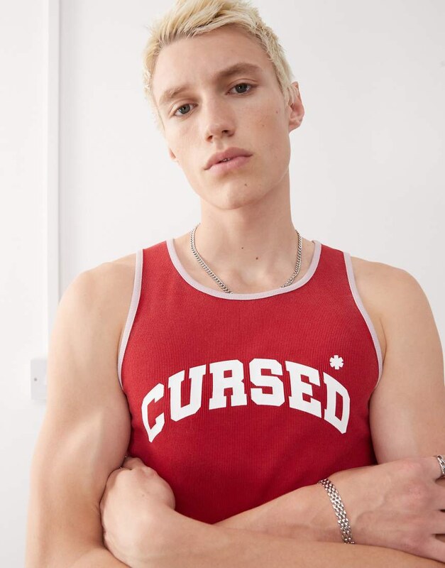 COLLUSION Relaxed tank vest in red with print