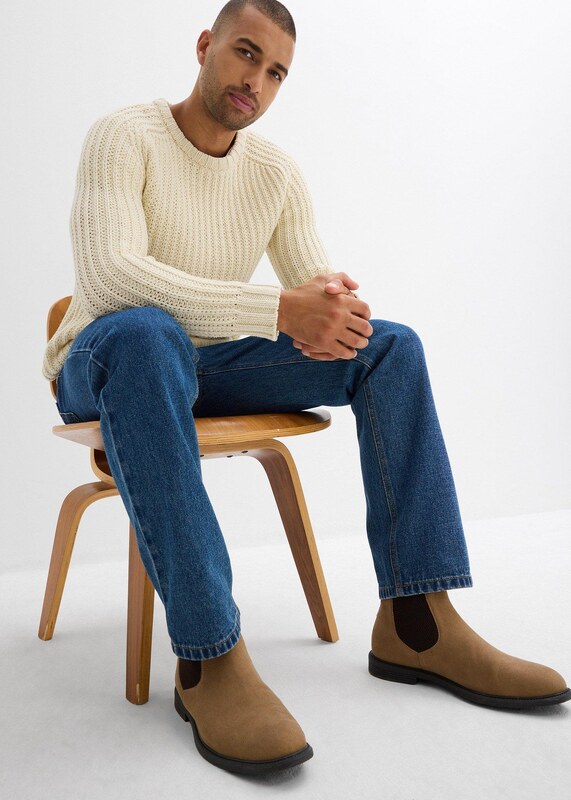 bonprix Svetr z hrubé pleteniny z měkké bavlněné směsi béžová Muž