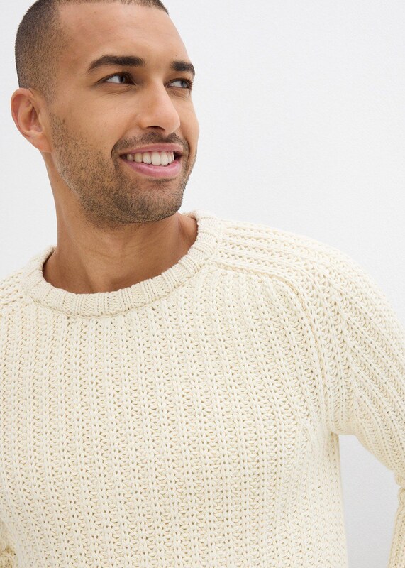 bonprix Svetr z hrubé pleteniny z měkké bavlněné směsi béžová Muž