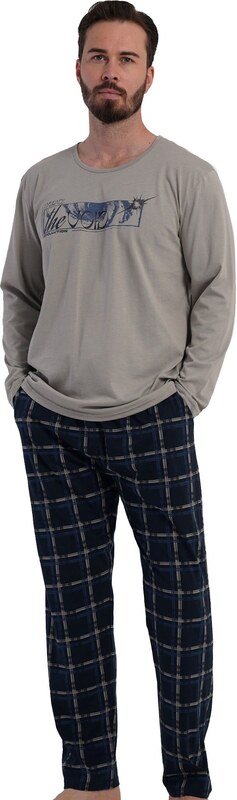 Naspani Pánské pyžamo šedé s nápisem Smíř se s hlukem - 5XL-7XL 1P2007