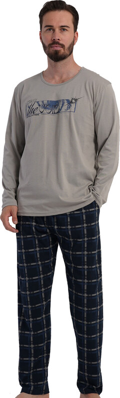 Naspani Pánské pyžamo šedé s nápisem Smíř se s hlukem - 5XL-7XL 1P2007